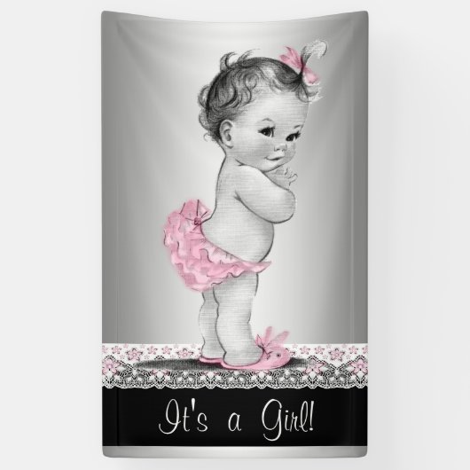 Roze grijs Baby shower Spandoek (Verticaal)