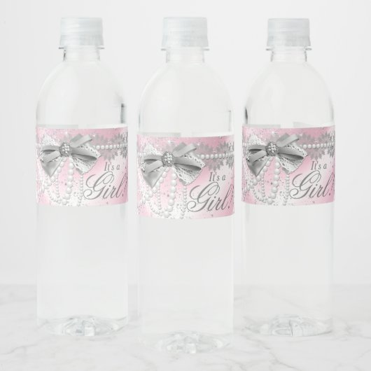 Roze Grijs Baby shower Waterflesetiketten Waterfles Etiket (Flessen)