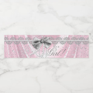 Roze Grijs Baby shower Waterflesetiketten Waterfles Etiket