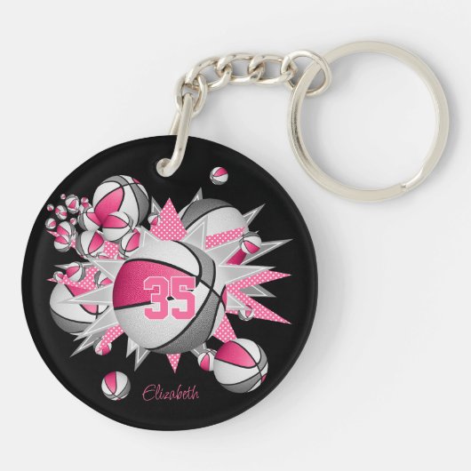 roze grijs basketbal blowout meisjes jersey nummer sleutelhanger (Achterkant)