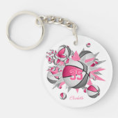 roze grijs basketbal blowout meisjes jersey nummer sleutelhanger (Voorkant)