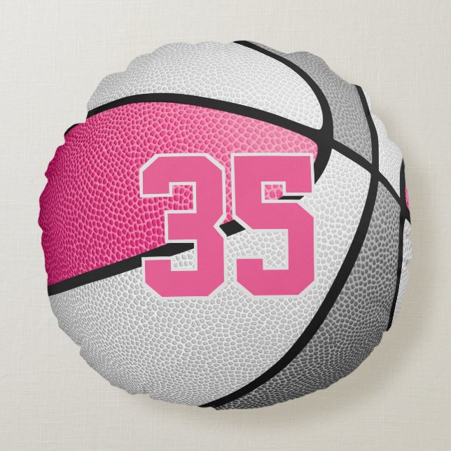 Roze Grijs Basketbal Meisje Sport Kamer Rond Kussen (Voorkant)