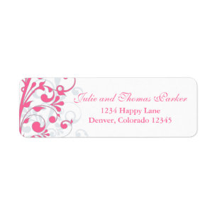 Roze Grijs Bloemen Bruiloft Retouradres Label