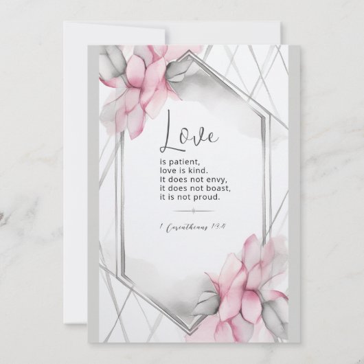 Roze Grijs Bloemen Christelijk Kruis en Bijbel Bru Kaart (Achterkant)