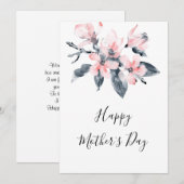 Roze & Grijs Bloemen Classy Waterverf Moederdag Feestdagenkaart (Voorkant / Achterkant)
