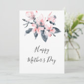 Roze & Grijs Bloemen Classy Waterverf Moederdag Feestdagenkaart (Staand voorkant)