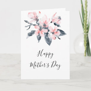 Roze & Grijs Bloemen Classy Waterverf Moederdag Kaart