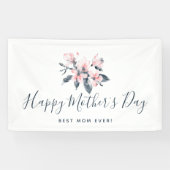 Roze & Grijs Bloemen Classy Waterverf Moederdag Spandoek (Horizontaal)