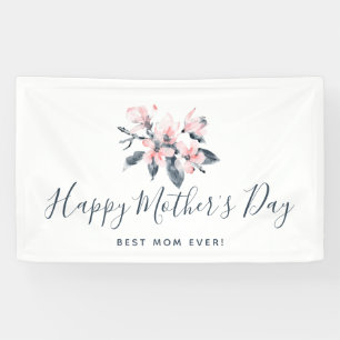 Roze & Grijs Bloemen Classy Waterverf Moederdag Spandoek