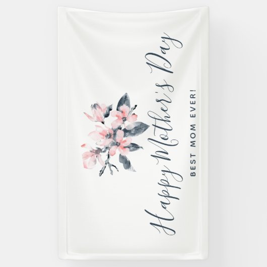 Roze & Grijs Bloemen Classy Waterverf Moederdag Spandoek (Verticaal)