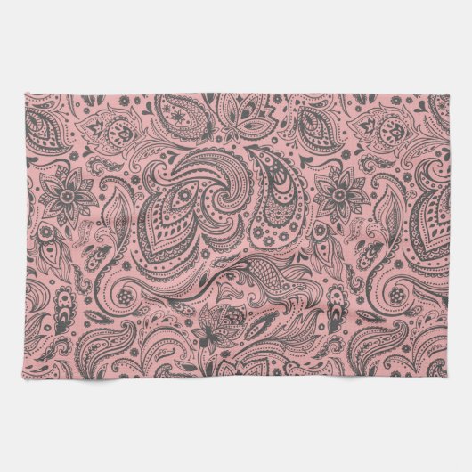 Roze & Grijs  Bloemen Damasks Theedoek (Horizontaal)