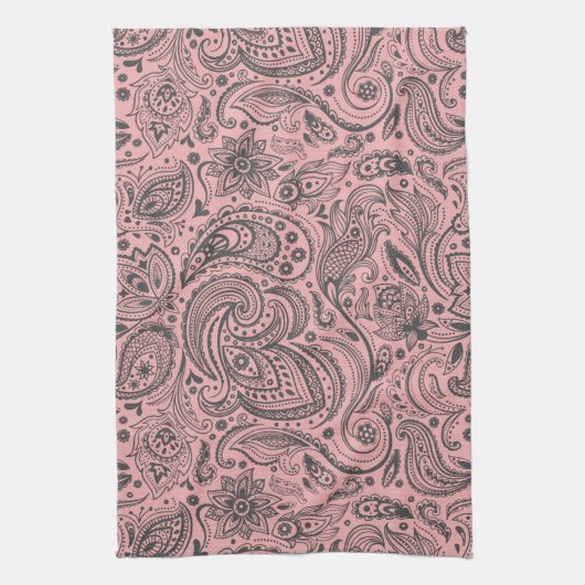 Roze & Grijs  Bloemen Damasks Theedoek (Verticaal)