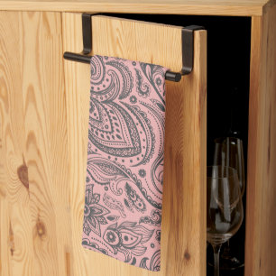 Roze & Grijs Bloemen Damasks Theedoek