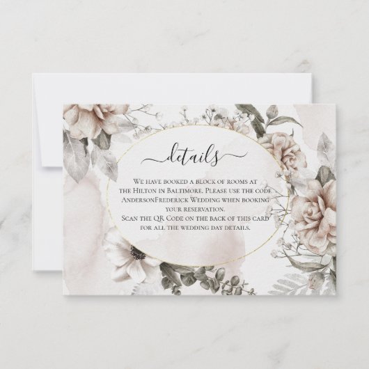 Roze Grijs Bloemen Elegante Bruiloft Details kaart (Voorkant)