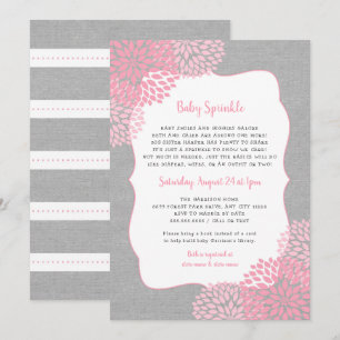 Roze Grijs Bloemen Meisje Baby Sprinkle uitnodigin Kaart