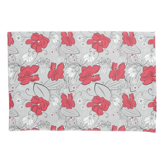  Roze Grijs Bloemen Mid Century 40s Style Kussensloop (Voorkant)