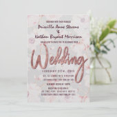 Roze Grijs Bloemen Roos Goud Handgeschreven bruilo Kaart (Staand voorkant)