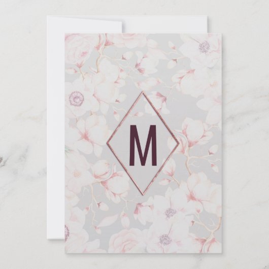 Roze Grijs Bloemen Roos Goud Handgeschreven bruilo Kaart (Achterkant)