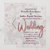 Roze Grijs Bloemen Roos Goud Handgeschreven bruilo Kaart (Voorkant / Achterkant)