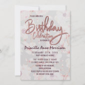 Roze Grijs Bloemen Roos Goud Handgeschreven Verjaa Kaart (Voorkant)