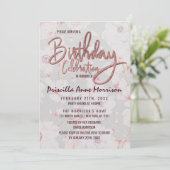 Roze Grijs Bloemen Roos Goud Handgeschreven Verjaa Kaart (Staand voorkant)