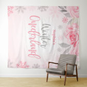 Roze Grijs Bloemen Winter ONEderland Achtergrond Wandkleed (In Situ (horizontaal))