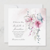 Roze Grijs Bloemen Witte Duif Christelijk Bruiloft Kaart (Voorkant)