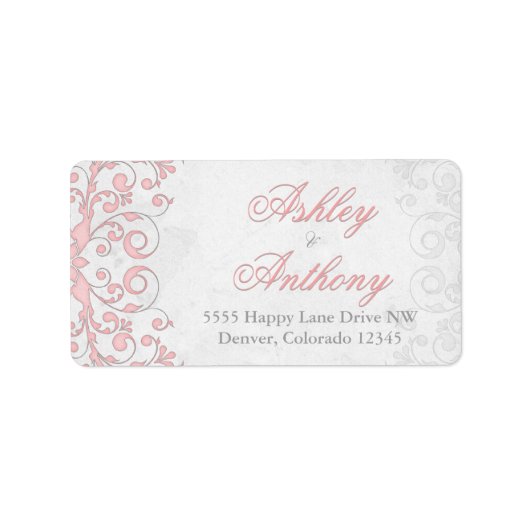  roze grijs bloemenbruiloft Adresetiketten Etiket (Voorkant)