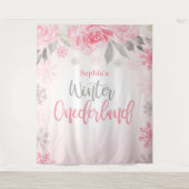 Roze Grijs Bloemige Winter ONEderland Achtergrond Wandkleed (Voorkant)