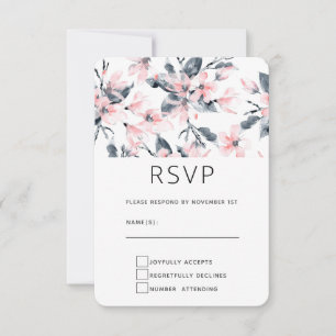 Roze & Grijs Bloemmotief Watercolor Patroon RSVP Kaartje