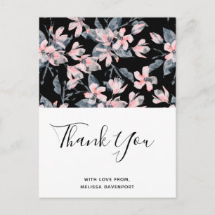 Roze & Grijs Bloemmotief Waterverfpatroon Dank je  Briefkaart