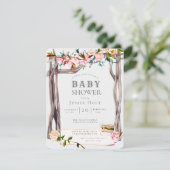 Roze & Grijs Boho Coastal Beach Baby shower Kaart (Staand voorkant)
