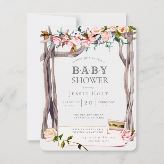 Roze & Grijs Boho Coastal Beach Baby shower Kaart (Voorkant)
