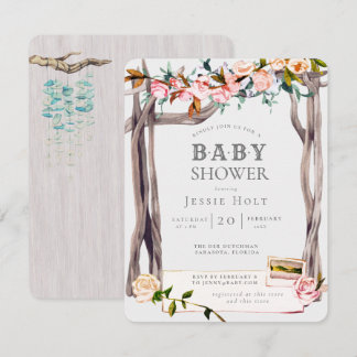 Roze & Grijs Boho Coastal Beach Baby shower Kaart