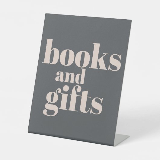 Roze Grijs Boho Typografie Baby Shower Boeken Cade Reclamebord Met Voetstuk (Voorkant)