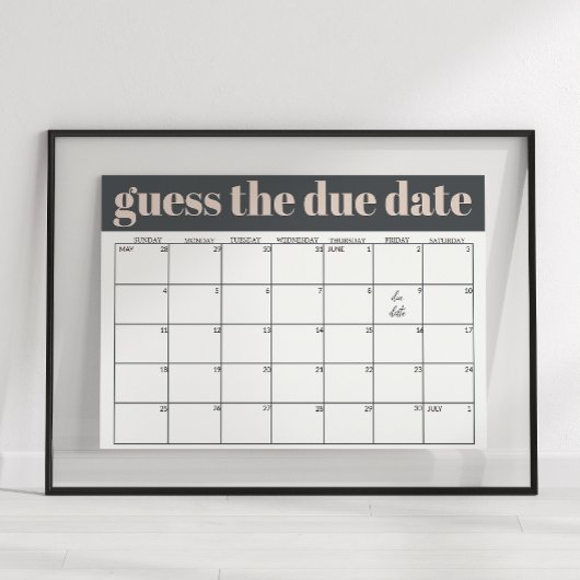 Roze Grijs Boho Typografie Baby shower Guess Datum Poster