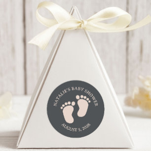 Roze Grijs Boho Typografie Baby Shower Ronde Sticker