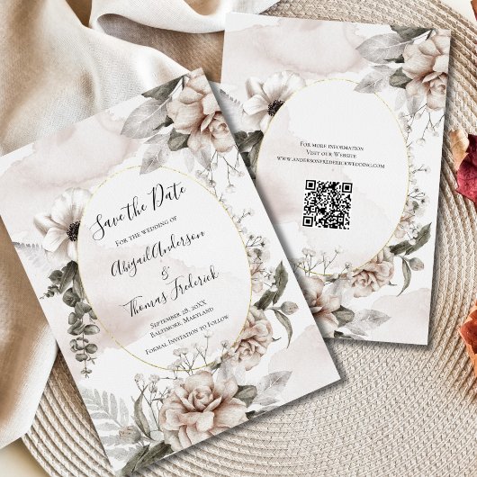 Roze grijs botanisch waterverf bruiloft save the date