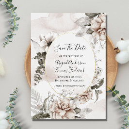 Roze grijs botanisch waterverf bruiloft  save the date