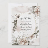 Roze grijs botanisch waterverf bruiloft save the date (Voorkant)