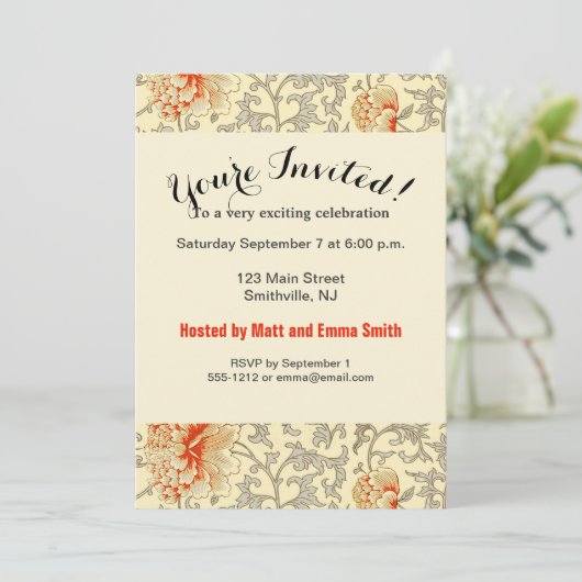  Roze Grijs Botanische Bloemen Kaart (Staand voorkant)