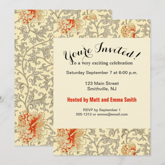  Roze Grijs Botanische Bloemen Kaart (Voorkant / Achterkant)