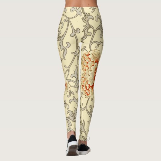  Roze Grijs Botanische Bloemen Leggings (Achterkant)