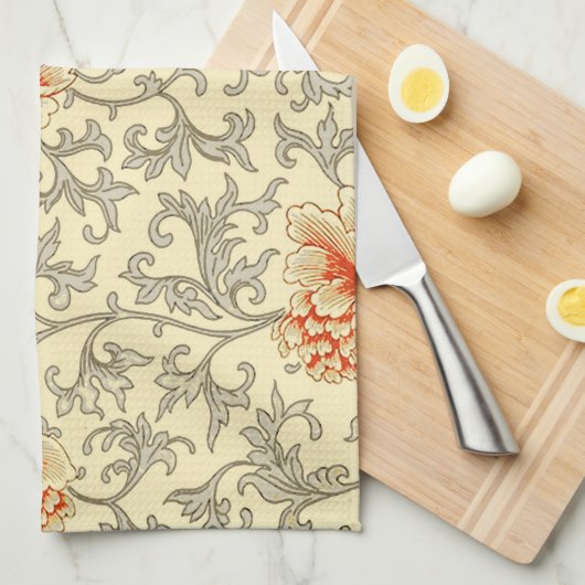  Roze Grijs Botanische Bloemen Theedoek (Quarter Fold)