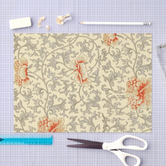 Roze Grijs Botanische Bloemen Tissuepapier (Craft)