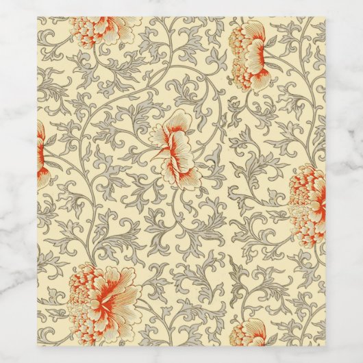  Roze Grijs Botanische Bloemen Wijn Etiket (Enkel label)