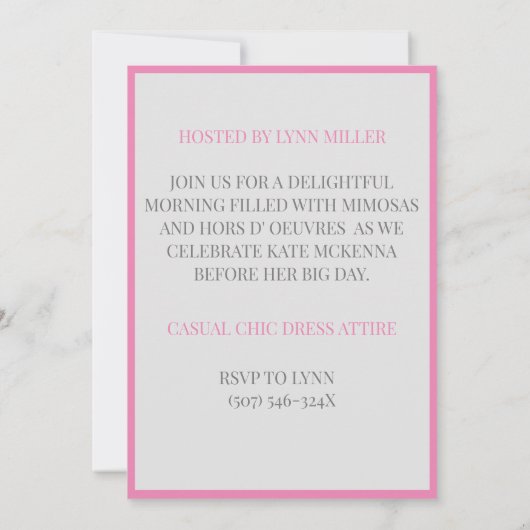 Roze/Grijs Bruidsmeisje lunch brunch Kaart (Achterkant)