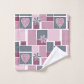 Roze grijs bruine patchwork van vierkante lapjes bad handdoek (Wasdoekje)