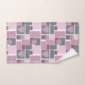 Roze grijs bruine patchwork van vierkante lapjes bad handdoek (Handdoek)