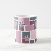 Roze grijs bruine patchwork van vierkante lapjes koffiemok (Center)